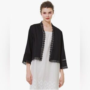 NEW Open Front Cardigan Crop Cardigan Lace Hem 3/4 Sleeve Elegant Shrug 3X